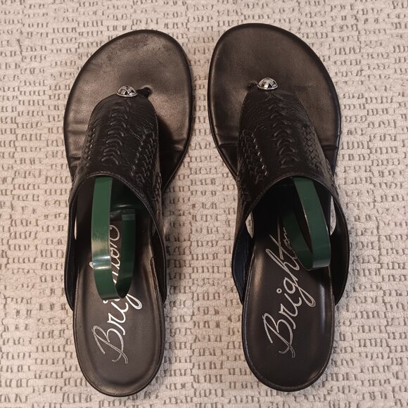 Brighton 'Norma' women's heeled black leather flip flop sandals sz 9 N - Picture 3 of 14